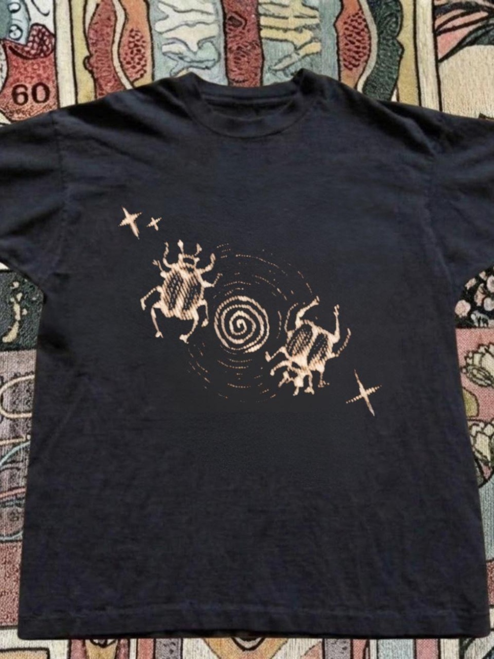 Men's Black Graphic T-Shirt with Beige Beetle Design
